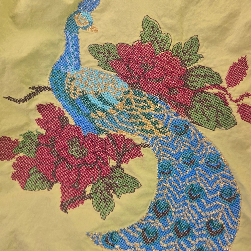 Adini Sleeveless Tunic Top L Lime Green Peacock Embroidered Boho Cotton High Low - Picture 3 of 4